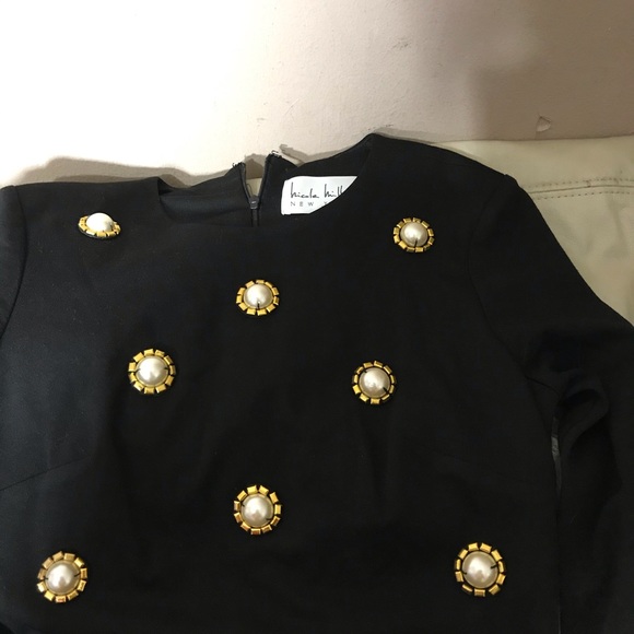 SOLD Nicole Miller Vintage Black Dress Pearl - Picture 6 of 7